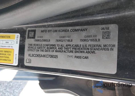 2019 Chevrolet Spark 1Lt Cvt z USA, uszkodzony, nr VIN KL8CD6SA4KC709325